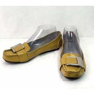 Calvin Klein Monet Flats Women's 7.5M Yellow Patent Leather Buckle Square Toe